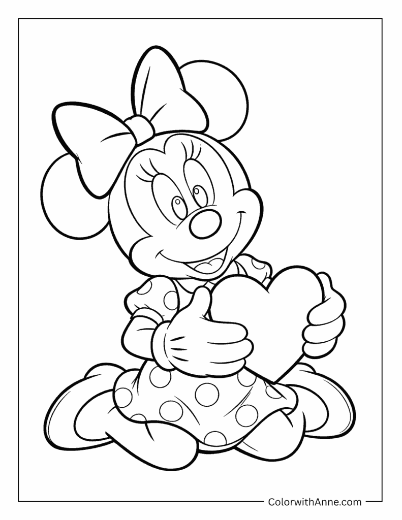 Minnie Mouse Holding a Heart Coloring Page
