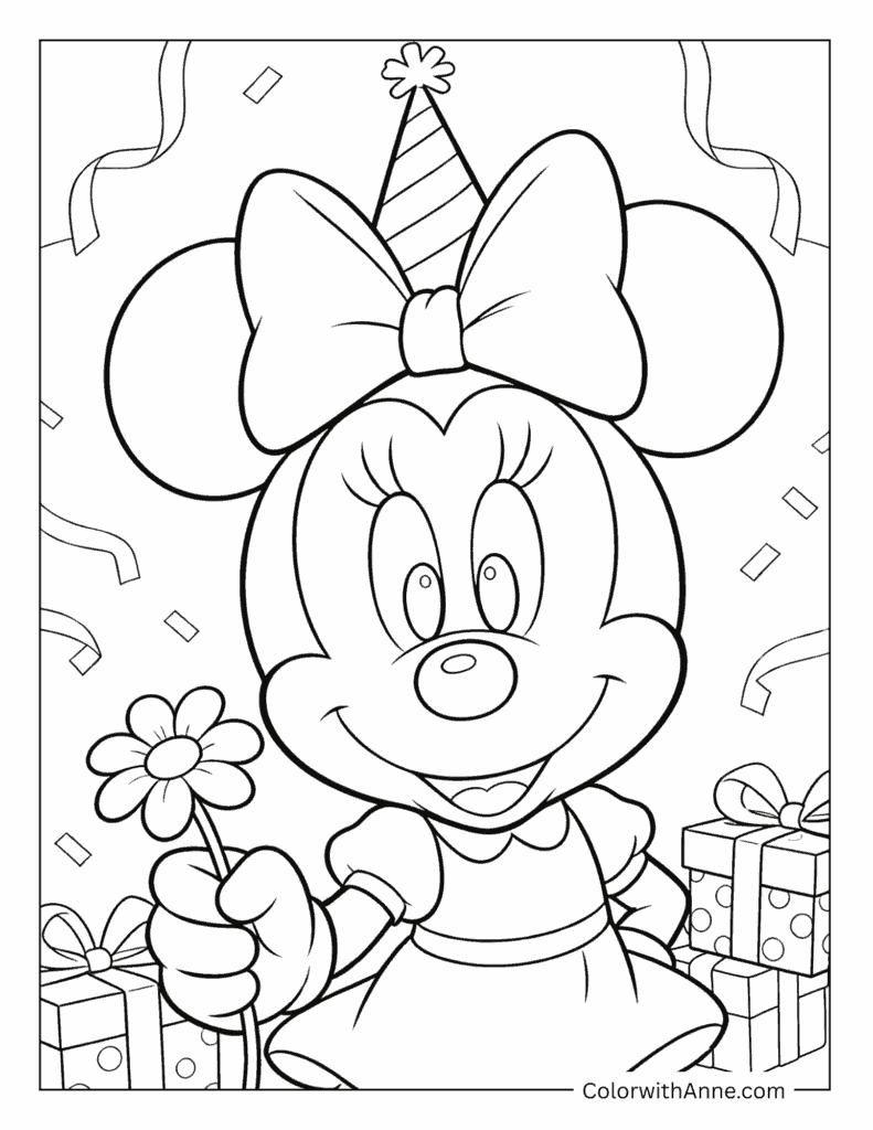 Minnie Mouse at a Birthday Party Coloring Page