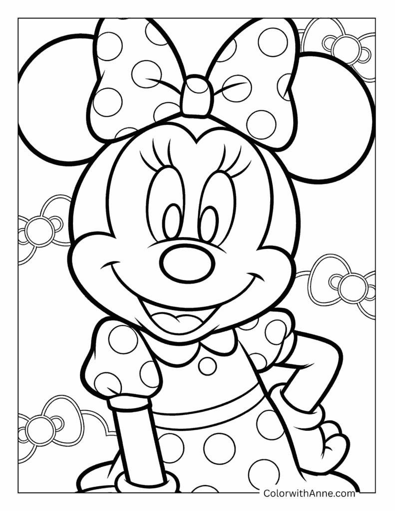 Minnie Mouse in a Bows Background Coloring Page