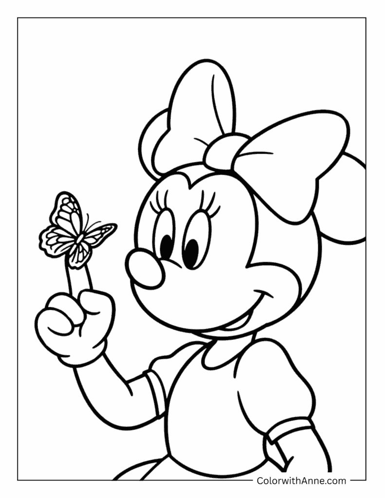 Minnie and a Butterfly Coloring Page