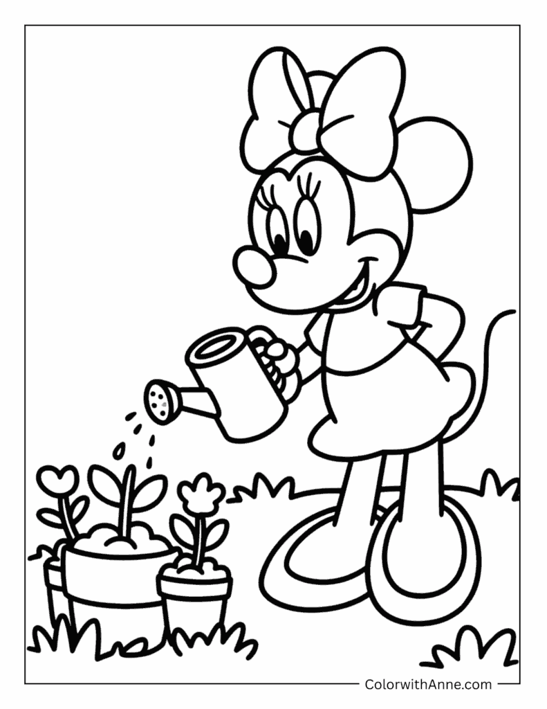 Minnie in a Garden Coloring Page