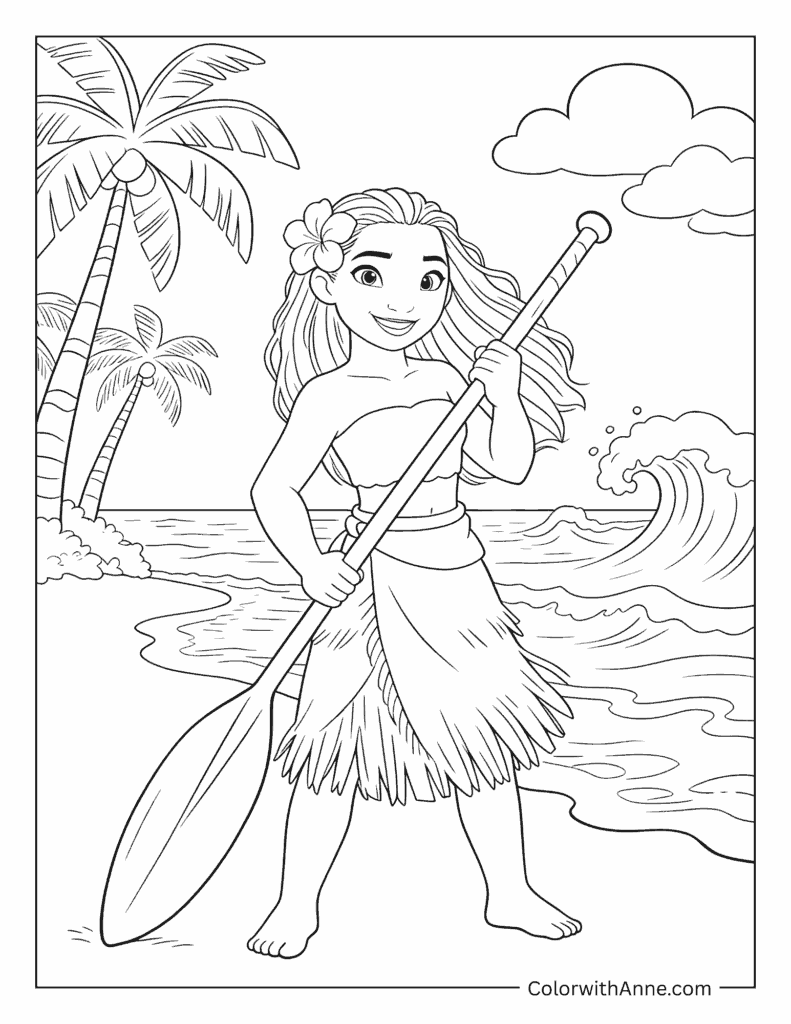 Moana Preparing to Paddle Coloring Page