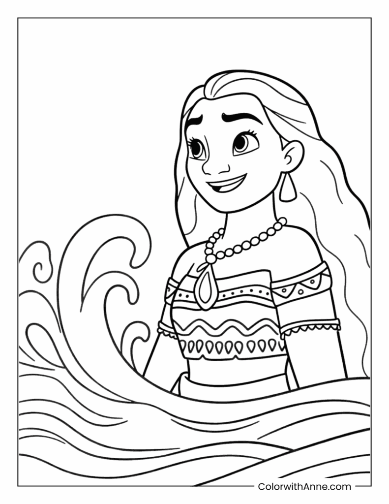 Moana and the Ocean Spirit Coloring Page