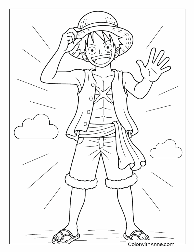 Monkey D. Luffy Straw Hat Pirate Captain Coloring Page