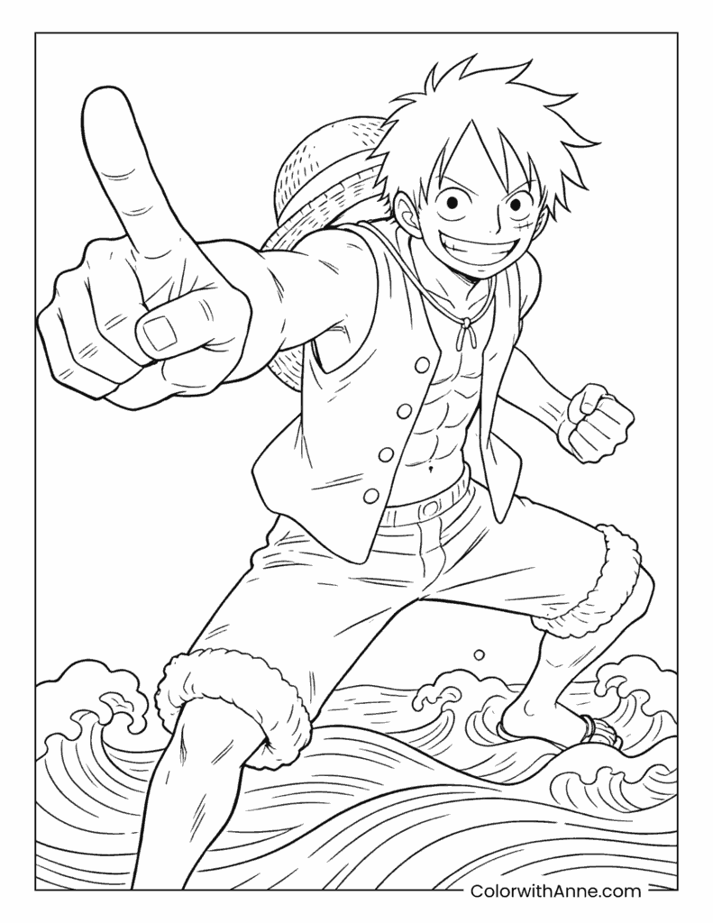 Monkey D. Luffy in Action Pose Coloring Page