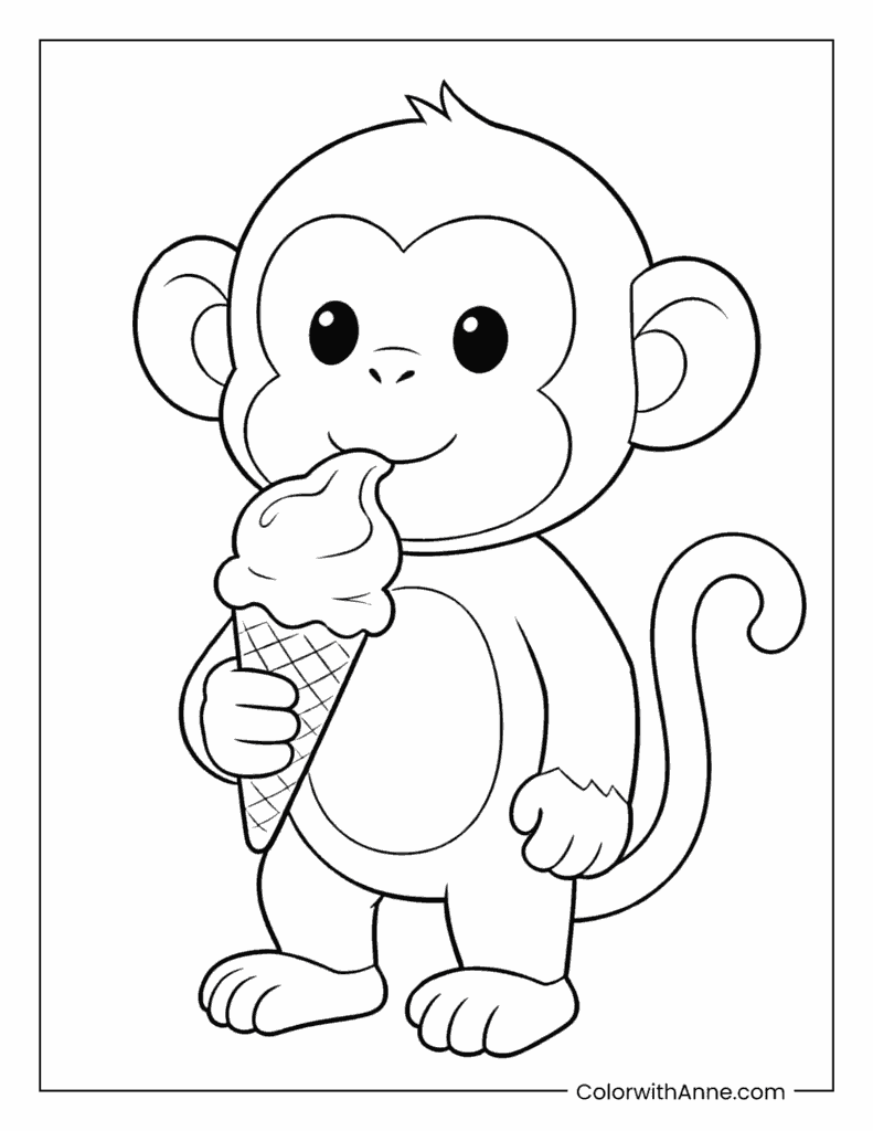 Monkey Enjoying Ice Cream Coloring Page