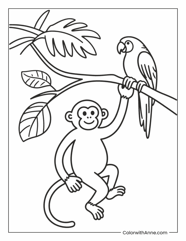 Monkey Jungle Swing Coloring Page