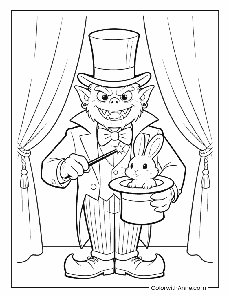 Monster Magician with a Rabbit Coloring Page