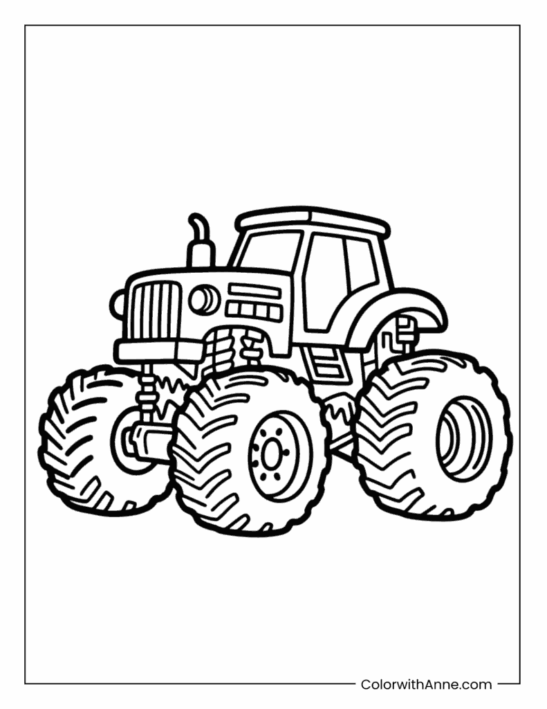 Monster-Truck Style Tractor Coloring Page