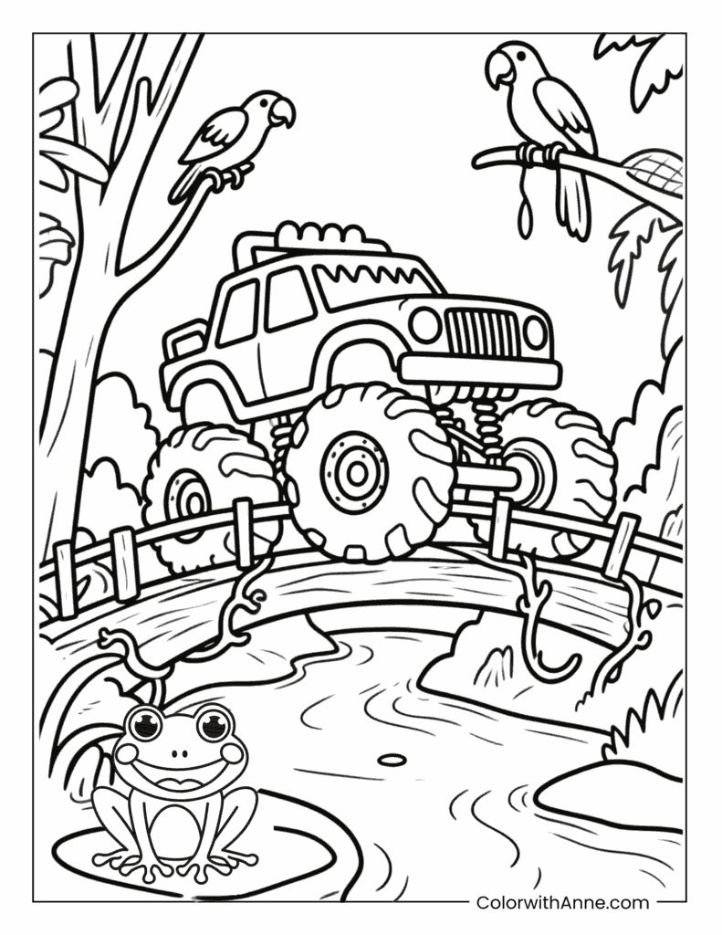 Monster Truck in a Rainforest Coloring Page