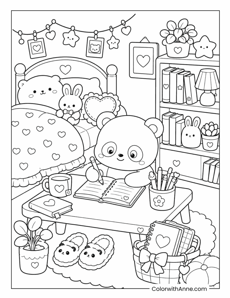 Morning Journaling in Bed Cozy Coloring Page