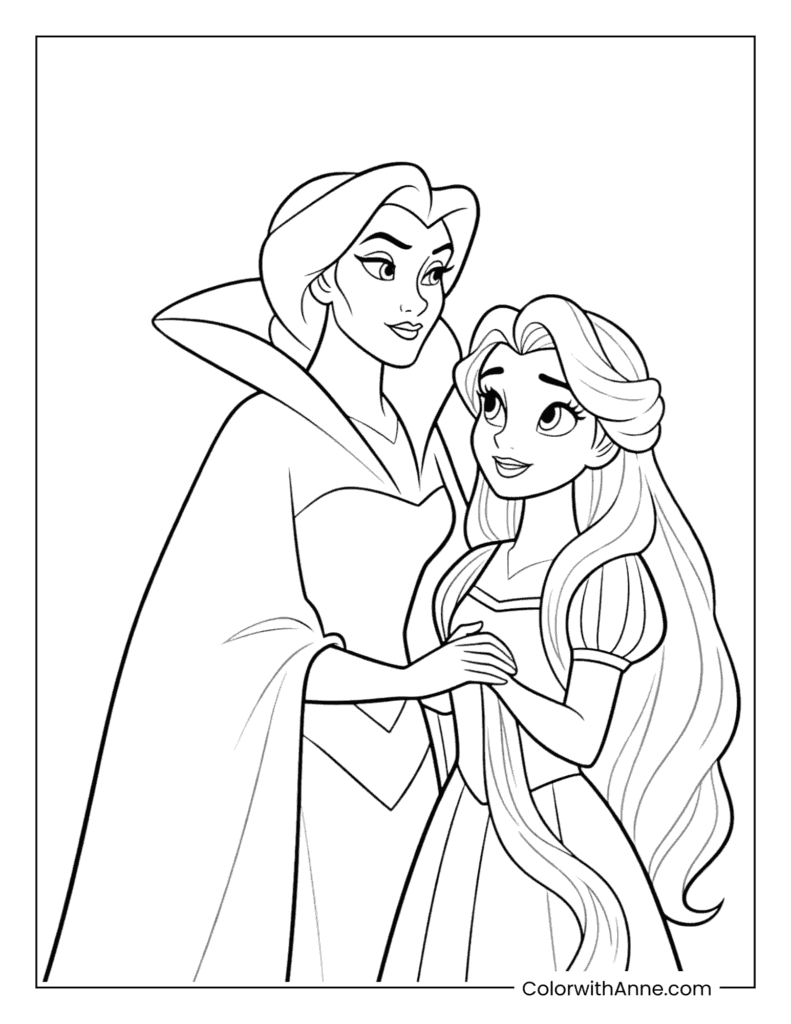 Mother Gothel and Rapunzel Coloring Page