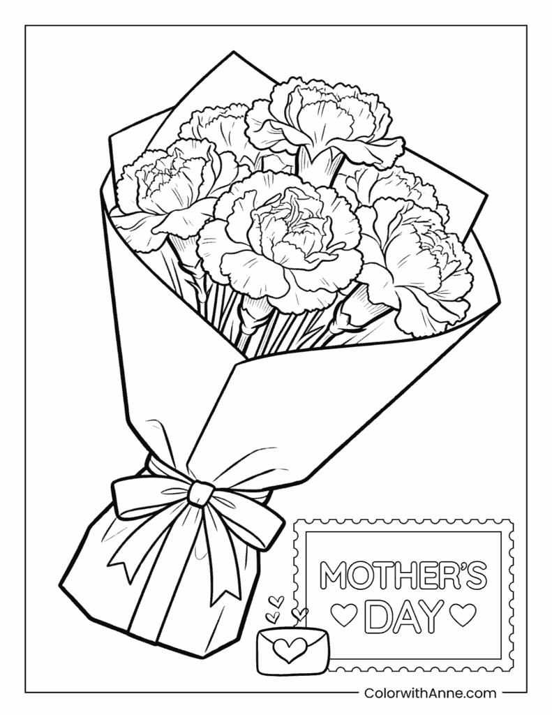 Mother's Day Carnation Bouquet Coloring Page