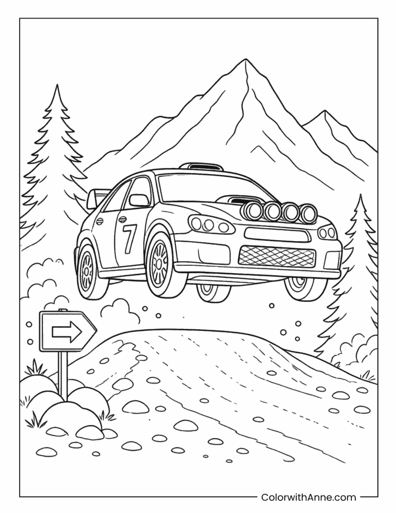 Mountain Rally Car Jump Coloring Page