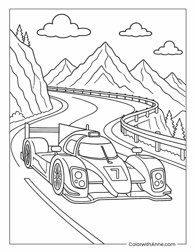 Mountain Road Race Car Coloring Page