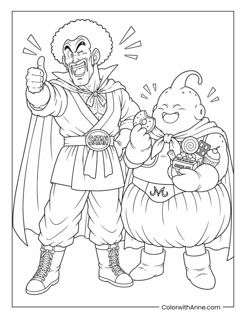 Mr. Satan and Majin Buu Eating Sweets Coloring Page
