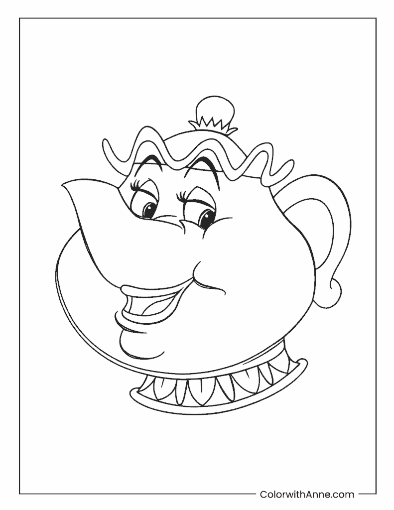 Mrs. Potts Teapot from Beauty and the Beast Coloring Page