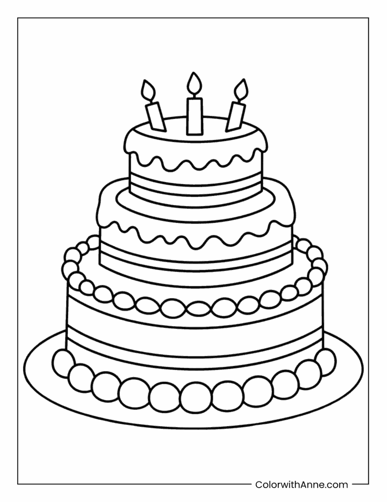 Multi-Tier Birthday Cake Coloring Page