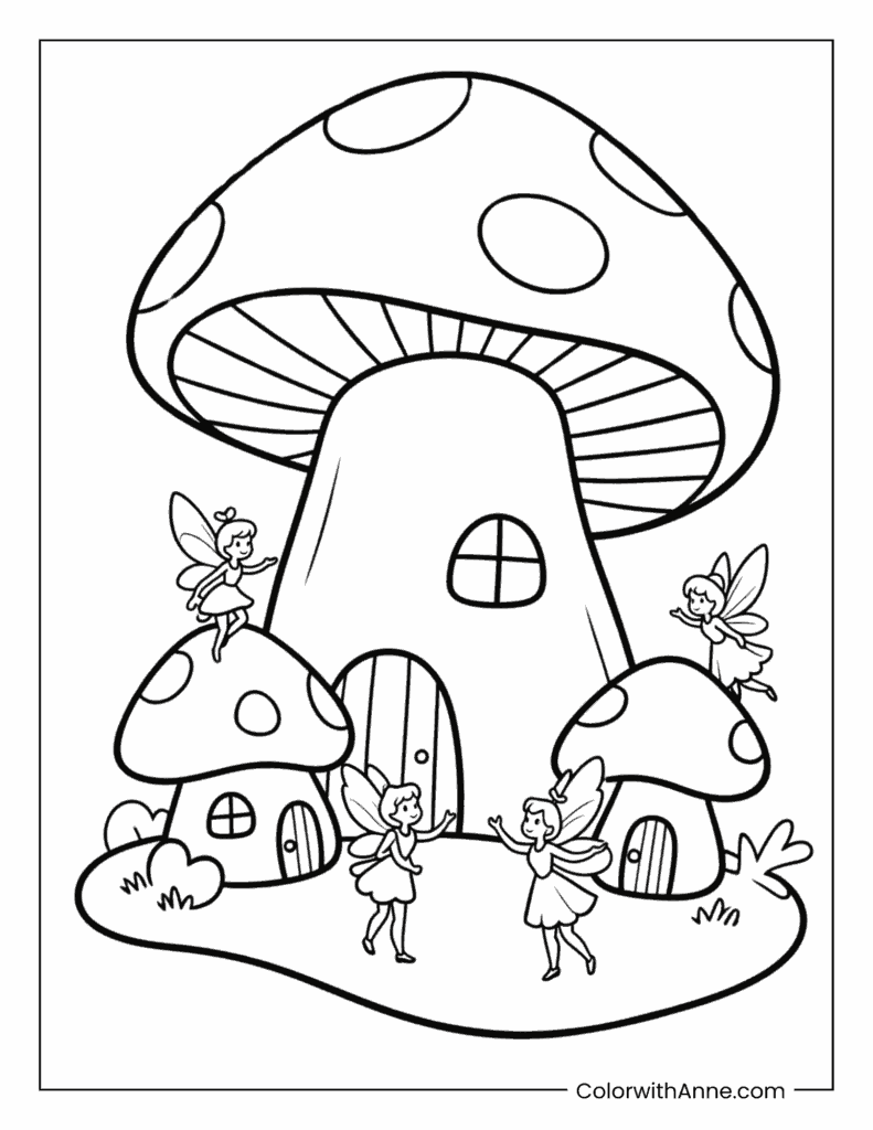 Mushroom Fairy House Coloring Page