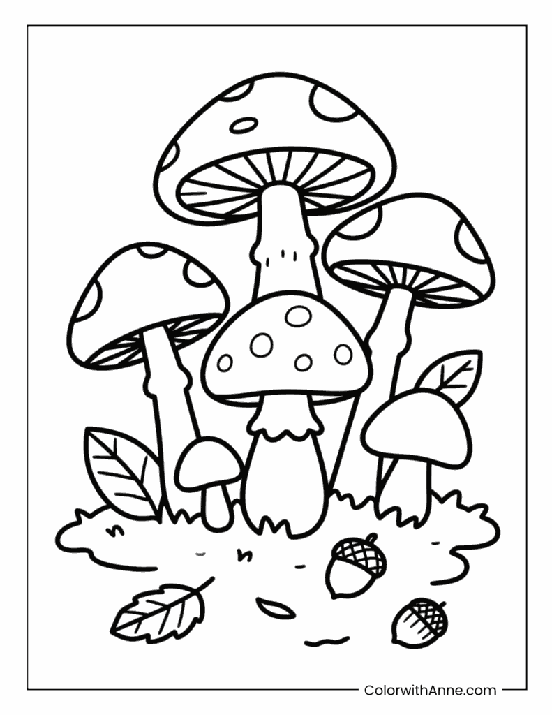 Mushrooms Growing on a Forest Floor Coloring Page