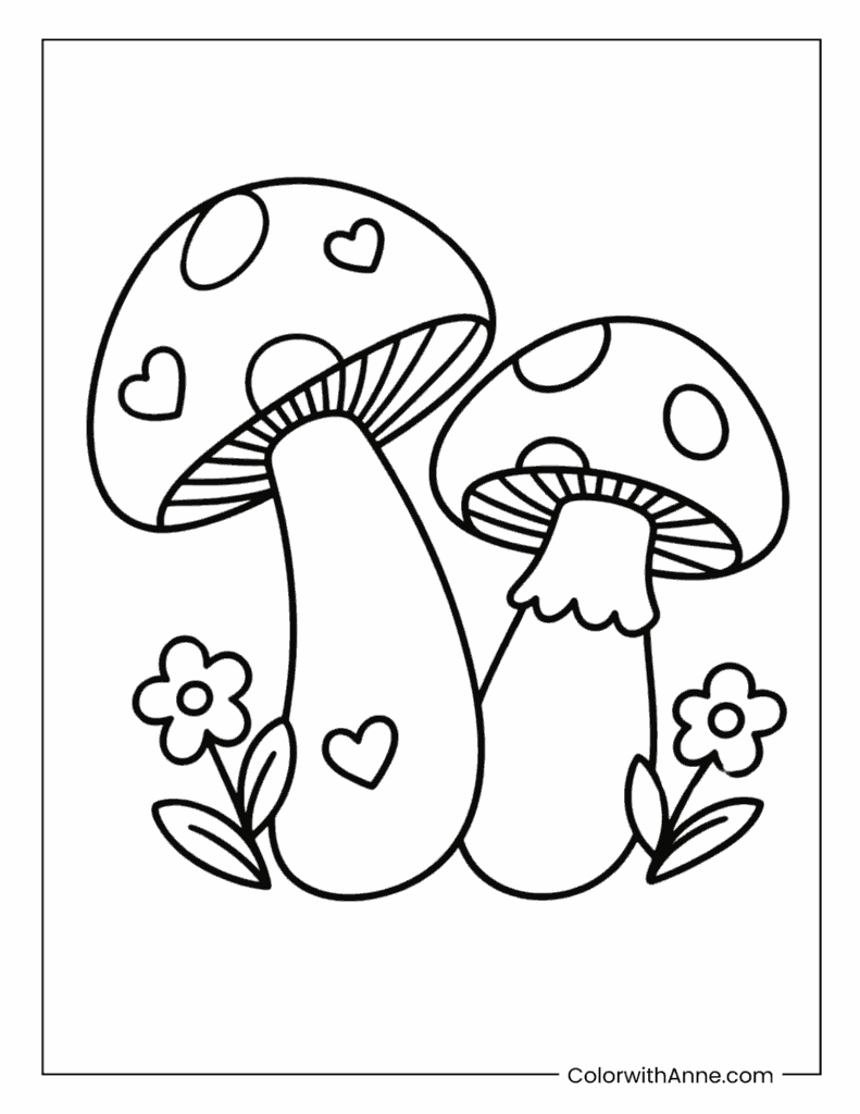 Mushrooms in Love Coloring Page
