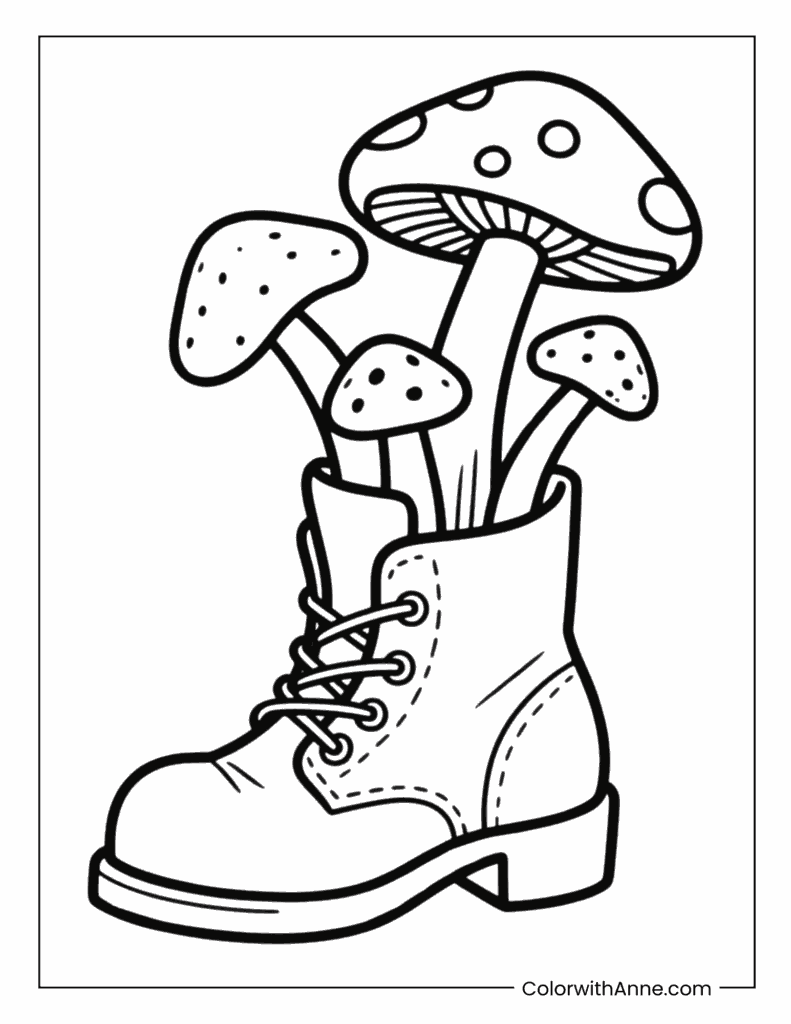 Mushrooms in the Boots Coloring page