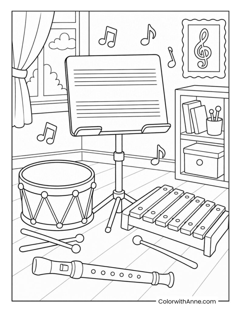 Music Classroom Instruments Coloring Page