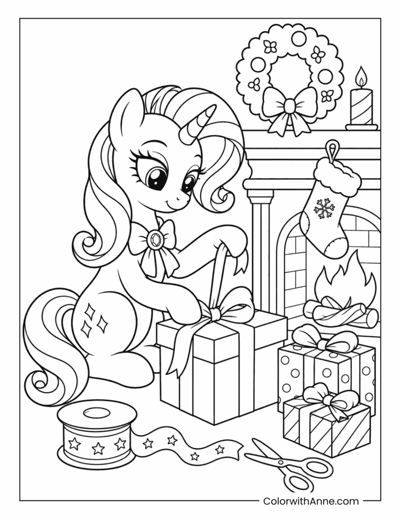 My Little Pony Christmas Gift Wrapping Coloring Page