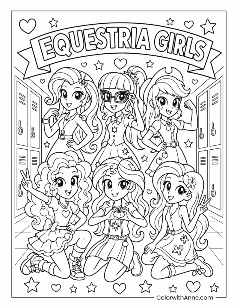 My Little Pony Equestria Girls Friendship Group Coloring Page