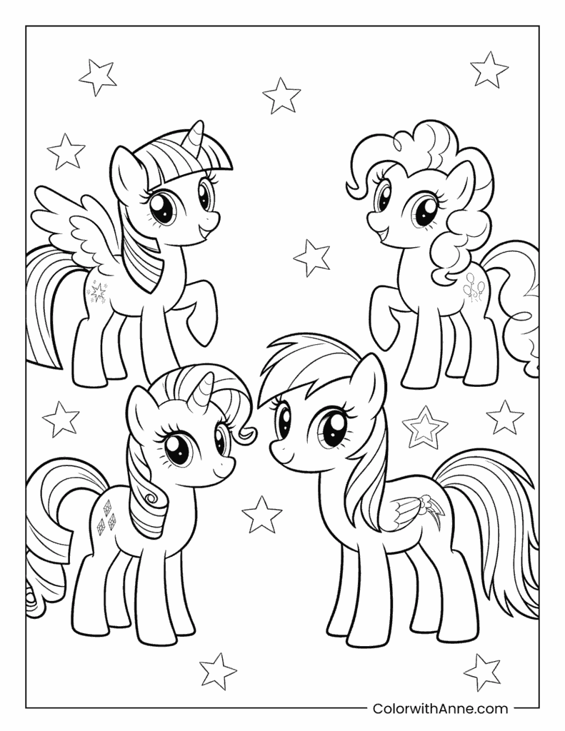 My Little Pony Group with Stars Coloring Page
