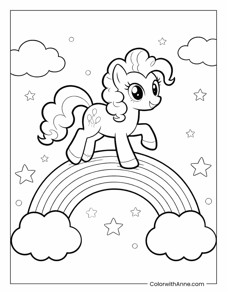 My Little Pony Pinkie Pie on a Rainbow Coloring Page