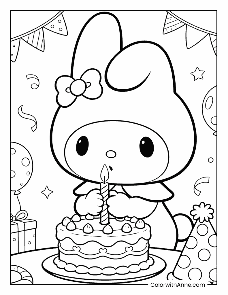 My Melody Birthday Party Coloring Page