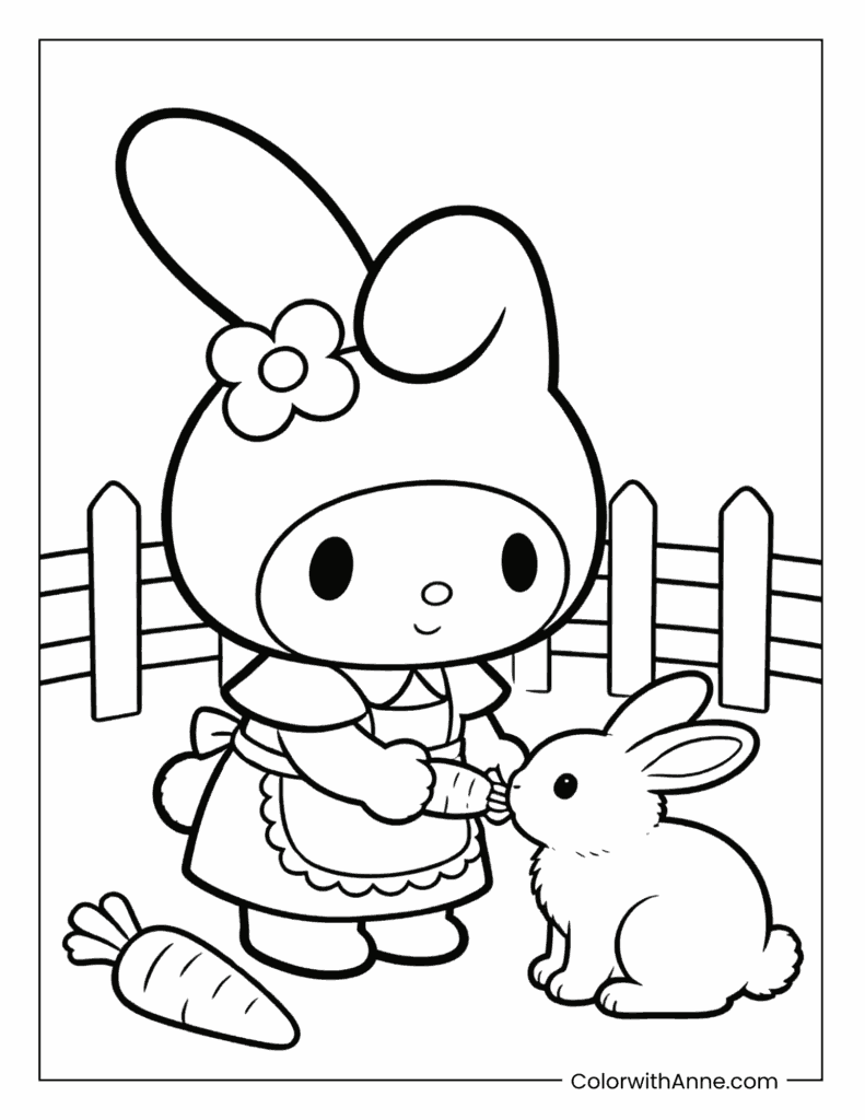 My Melody Feeding a Rabbit Coloring Page