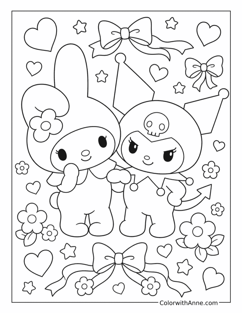 My Melody and Kuromi Best Friends Coloring Page
