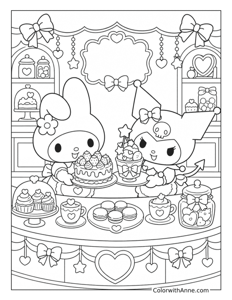 My Melody and Kuromi's Sweet Cafe Coloring Page