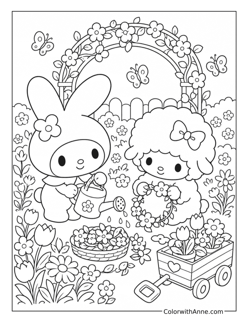 My Melody and My Sweet Piano's Flower Garden Coloring Page