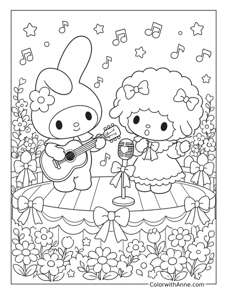 My Melody and My Sweet Piano's Music Day Coloring Page