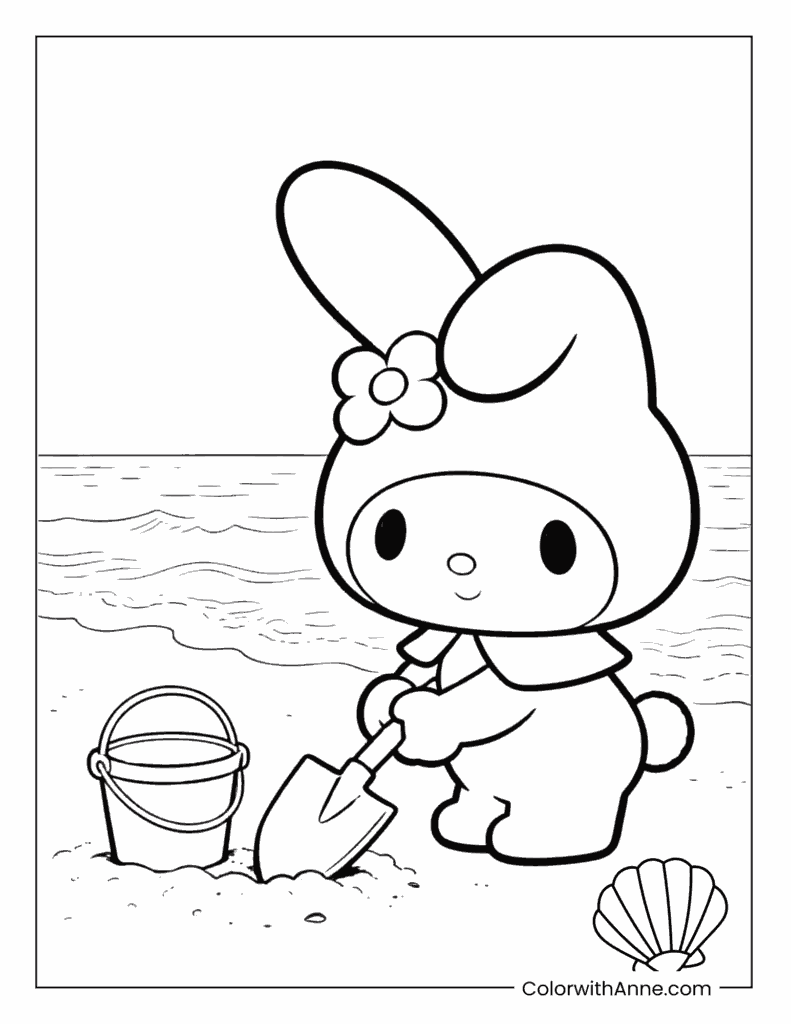 My Melody with a Summer Sand Bucket Coloring Page
