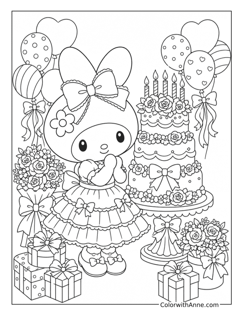 My Melody's Anniversary Birthday Party Coloring Page