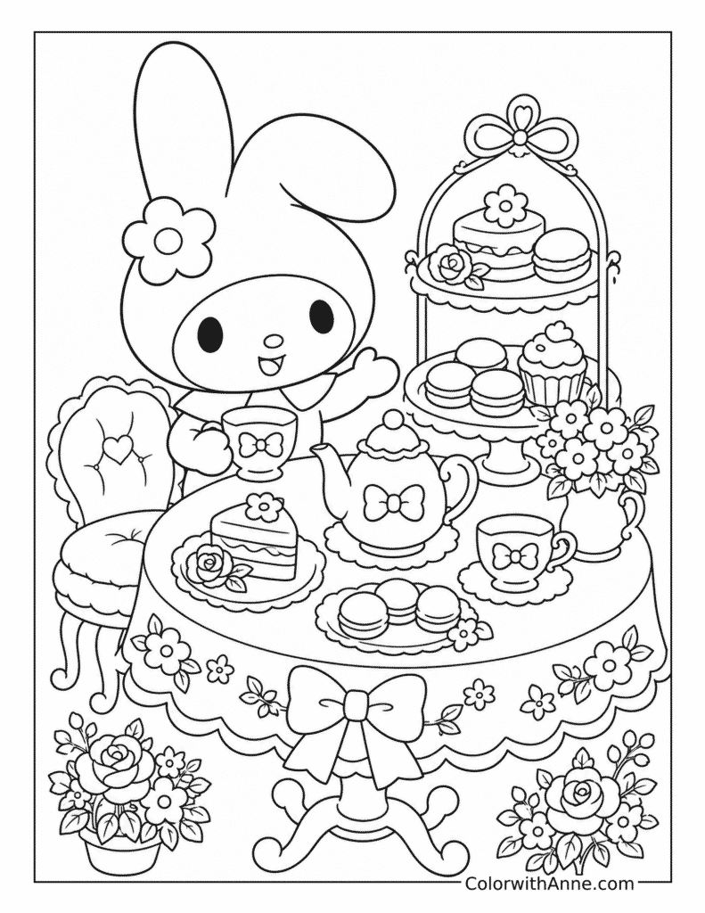 My Melody's Cozy Tea Party Coloring Page