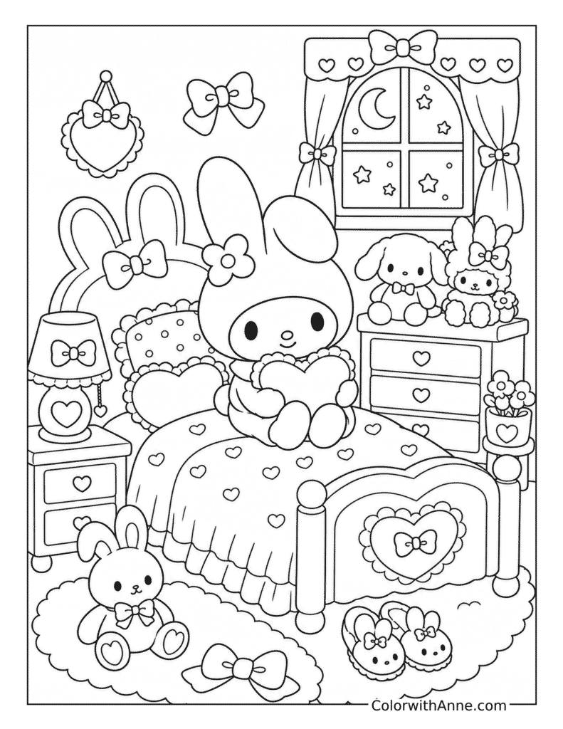 My Melody's Dreamy Bedroom Coloring Page