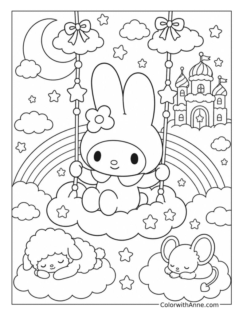 My Melody's Dreamy Cloud Kingdom Coloring Page
