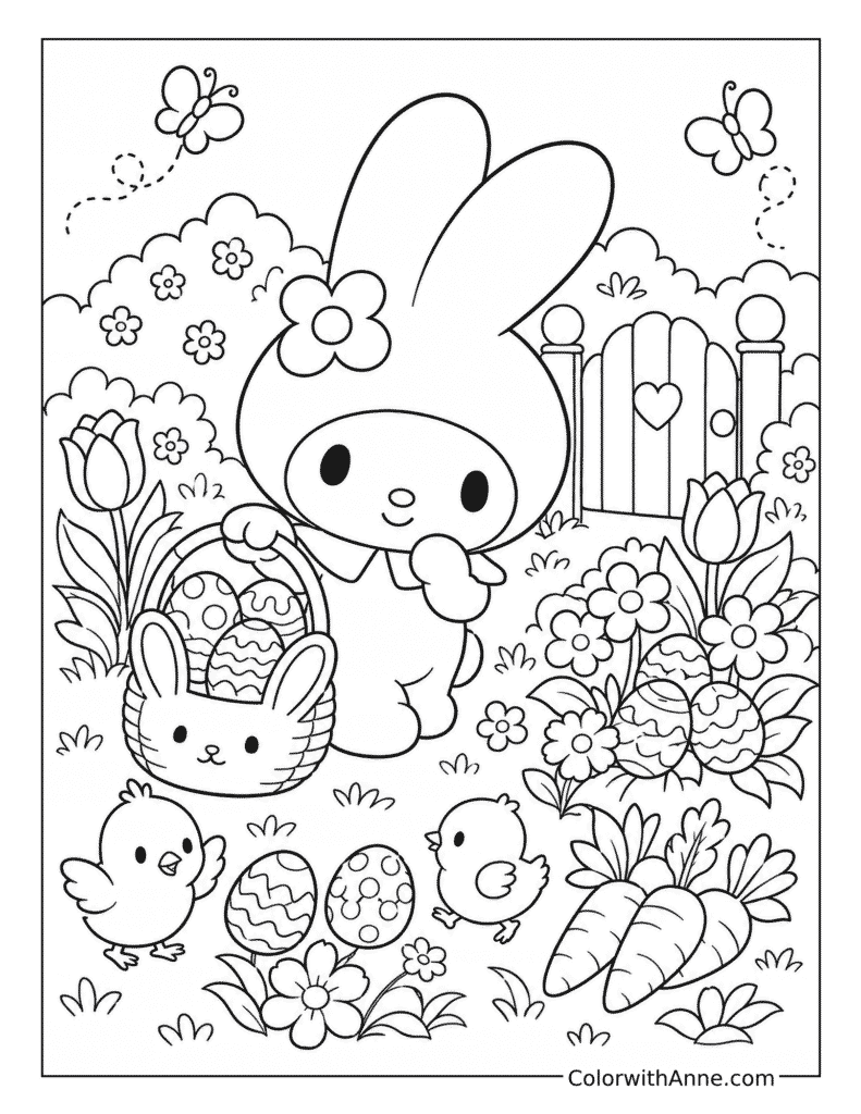 My Melody's Easter Egg Hunt Coloring Page