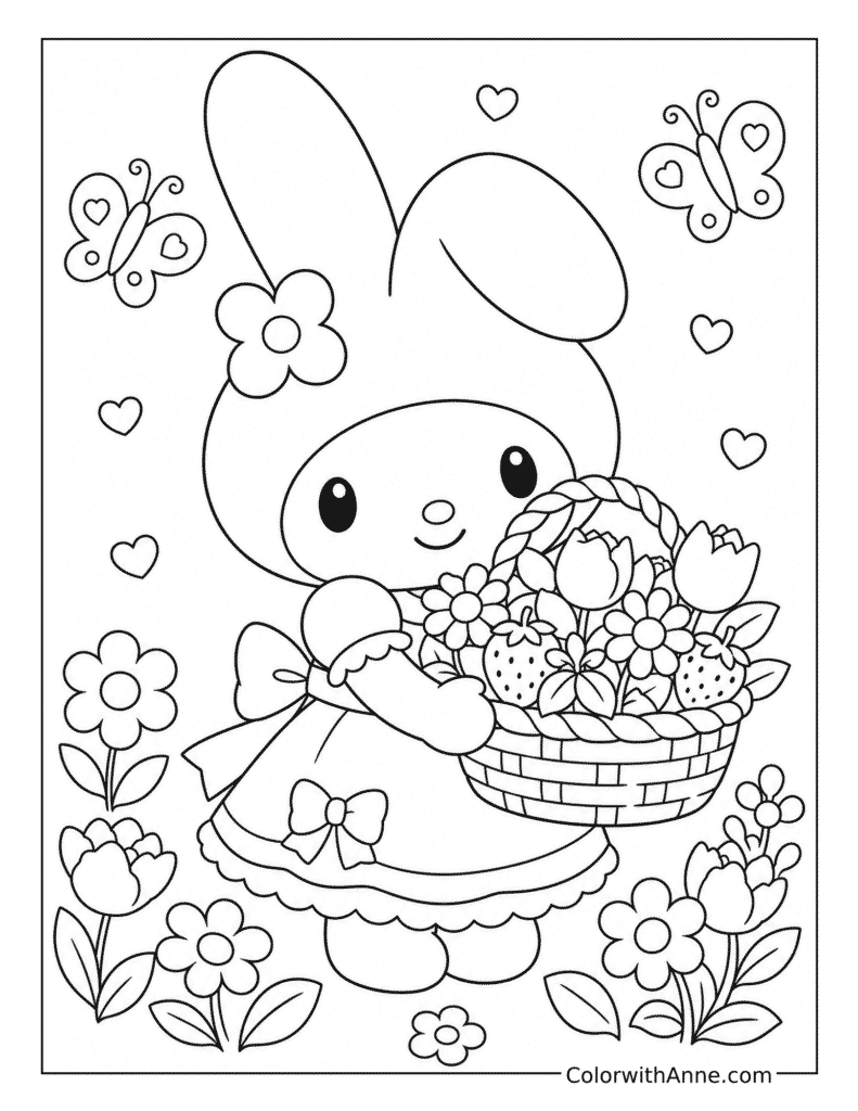 My Melody's Flower Basket Coloring Page