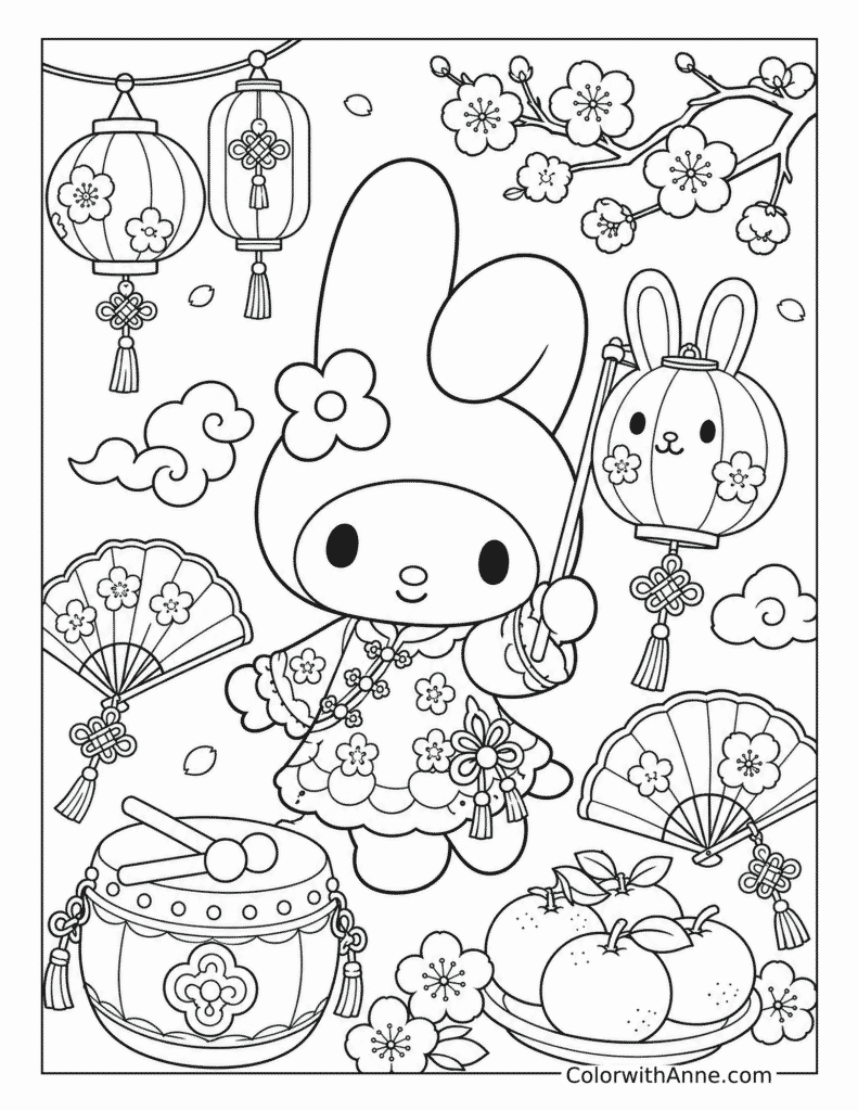 My Melody's Lunar New Year Celebration Coloring Page