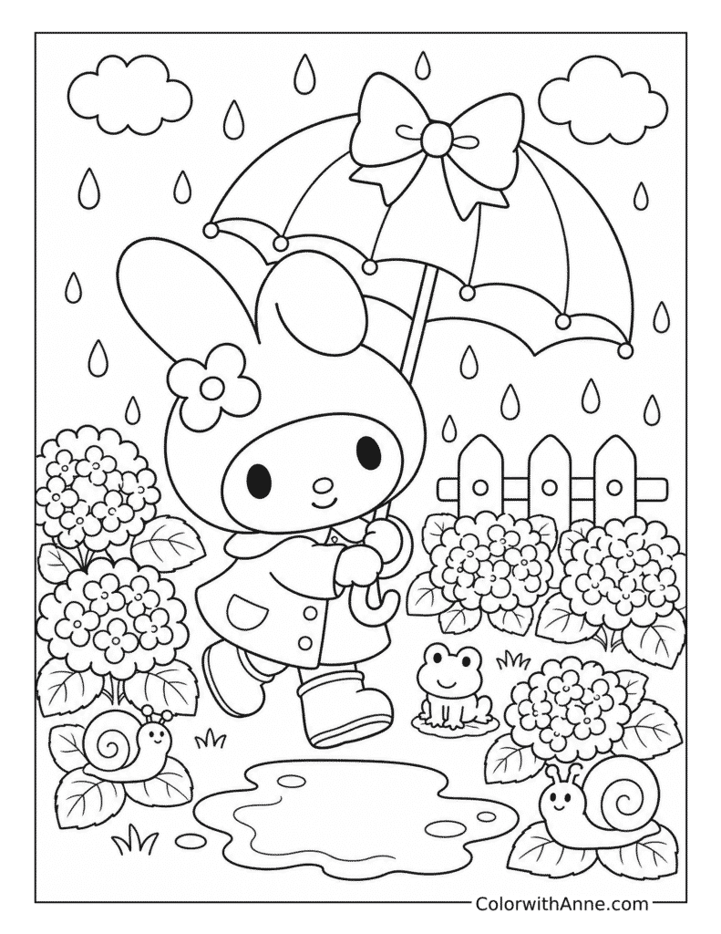My Melody's Rainy Day Adventure Coloring Page