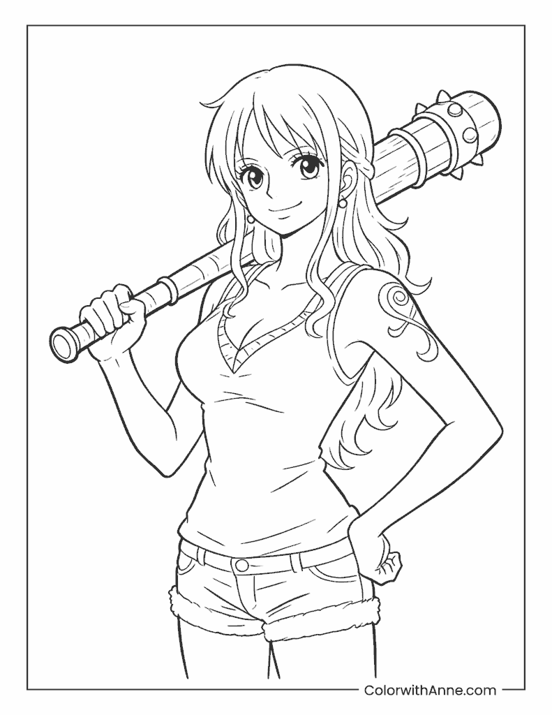 Nami with Her Staff Coloring Page