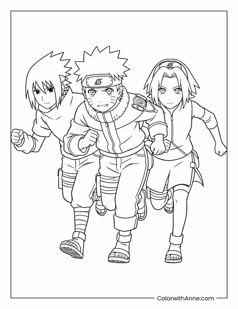 Naruto Characters Running Together Coloring Page