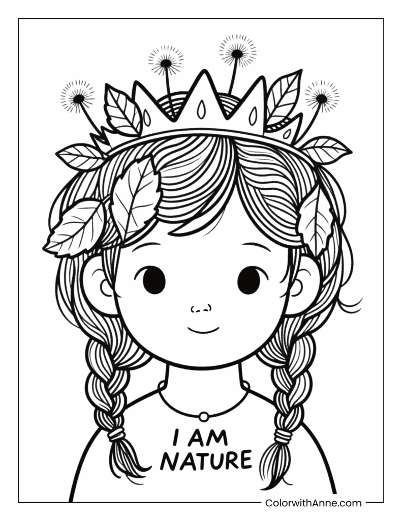 Nature Girl with Leaves Coloring Page