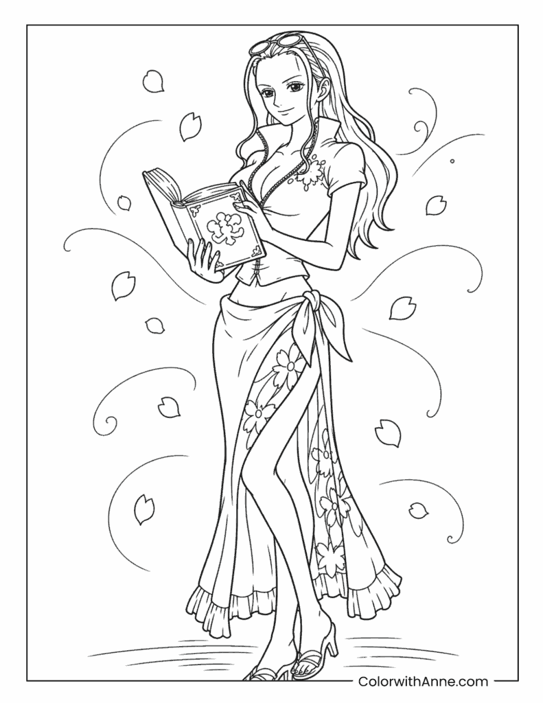 Nico Robin Reading Book Flower Dress Coloring Page
